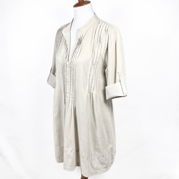 CP Shades Pintuck Pleated Velvet Corduroy Cream 3/4 Sleeve Roll Tab Tunic Top M - Picture 4 of 14